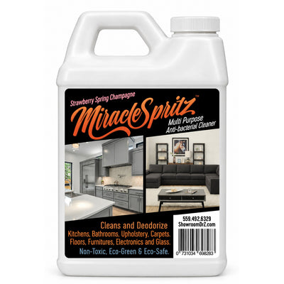 Miracle Spritz antibacterial multi-surface cleaner jug bottle, 64 fluid ounces, white bottle on white background